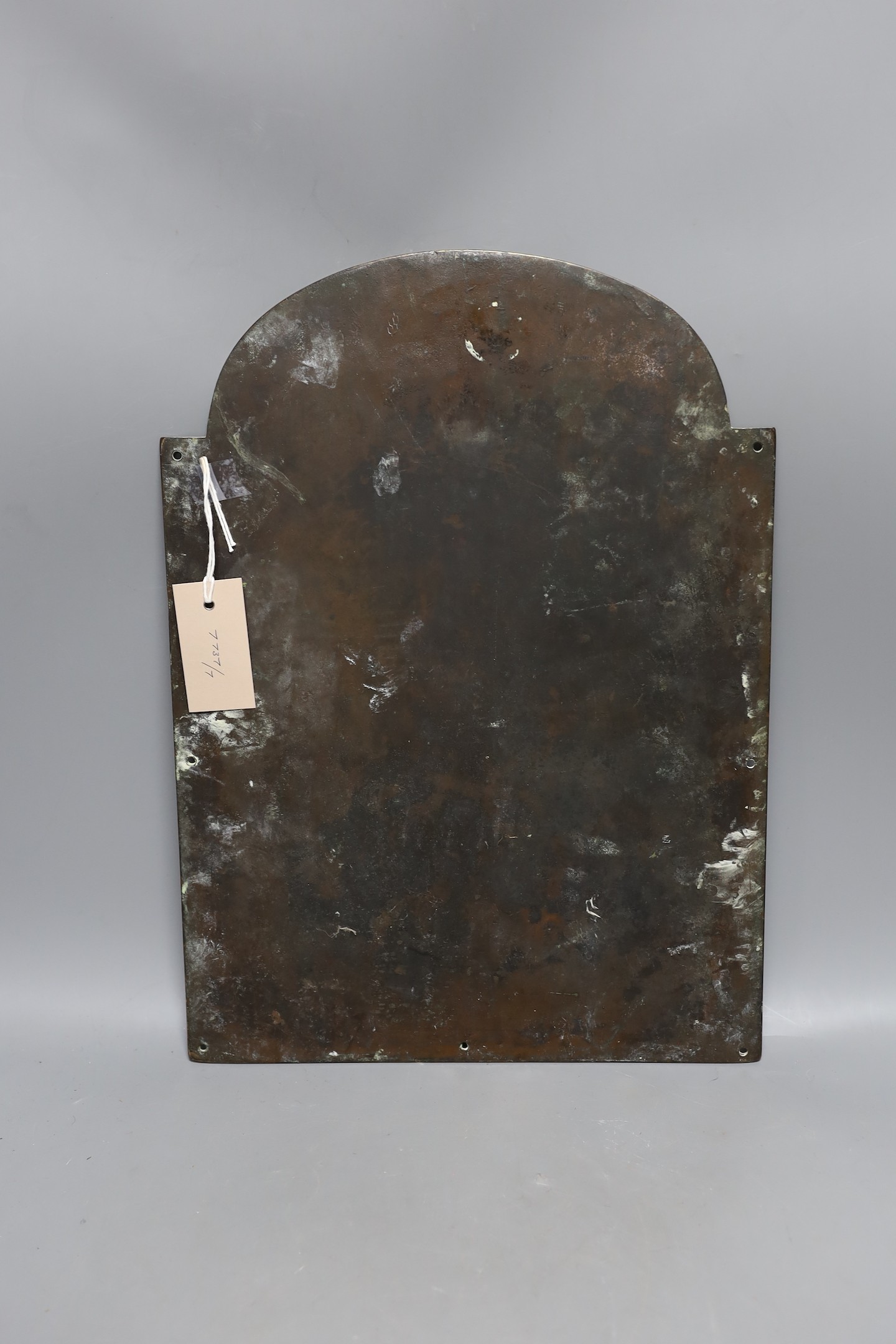 A 19th century engraved brass commemorative plaque to Thomas Walley and sons c.1883, 42.5 cm high